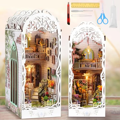 Bocguy Book Nook Kit, DIY Gartenhaus Miniatur mit Möbeln und LED-Licht, DIY Puppenhaus Holz Haus, Gewächshaus 3D Holzpuzzle Booknooks, Diorama Modelbau für Erwachsene, Bücherregal Deko Bocguy Book Nook Kit, DIY Gartenhaus Miniatur mit Möbeln und LED-Licht, DIY Puppenhaus Holz Haus, Gewächshaus 3D Holzpuzzle Booknooks, Diorama Modelbau für Erwachsene, Bücherregal Deko von Bocguy