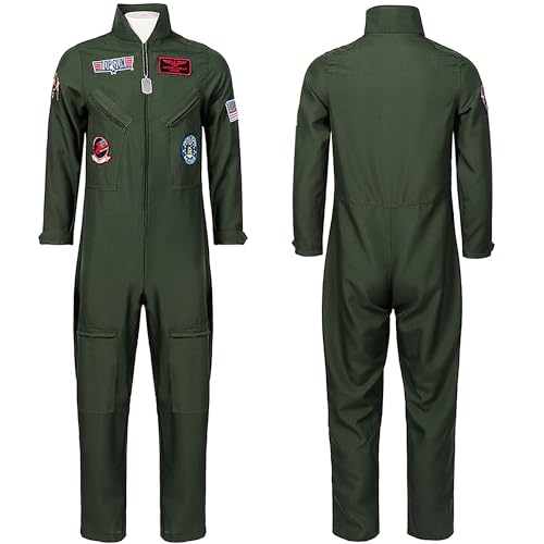 Bocguy Herren Pilot Kostüm, Kostüm Fliegeranzug, Flieger Cosplay Kostüm, Halloween Party Kleidung Faschingskostüme Cosplay Fasching & Karneval für Erwachsene, M von Bocguy