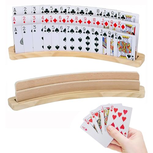 Bocguy 3-Stöckiger Spielkartenhalter Holz, Kartenhalter Kinder, Weichboden Freisprech Kartenhalter(Schutz des Tisches), Kartenhalter Spielkarten für Kinder Senioren, Erwachsen, Behinderte von Bocguy