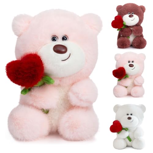 Bocguy Teddybär Plüsch, 28cm Teddybär mit Herz Rose, Stofftier Spielzeug Plüschtier Kuscheltier Geschenke für Freundin Kinder Geburtstag, Valentinstag von Bocguy
