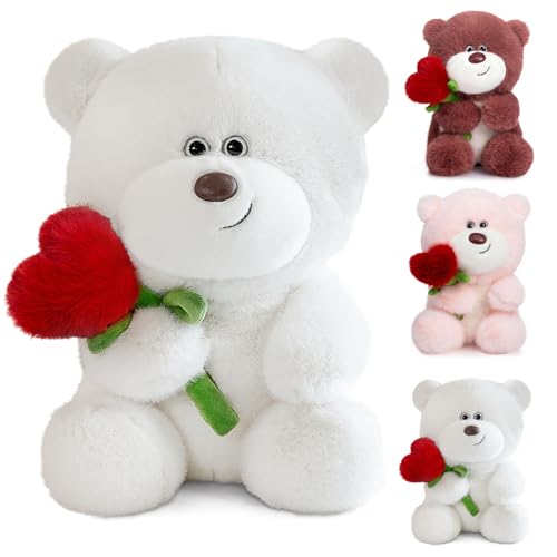 Bocguy Teddybär Plüsch, 28cm Teddybär mit Herz Rose, Stofftier Spielzeug Plüschtier Kuscheltier Geschenke für Freundin Kinder Geburtstag, Valentinstag von Bocguy