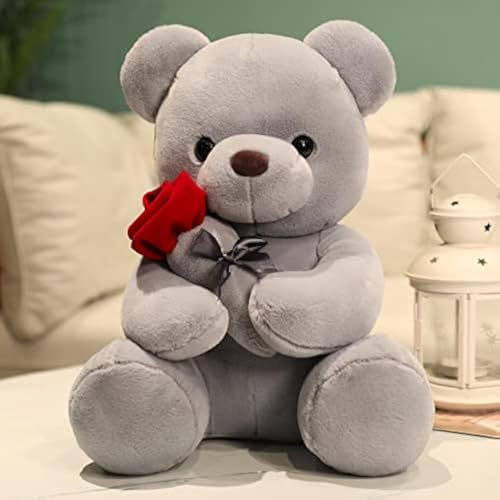 Bocguy Teddybär Plüsch, 35cm Teddybär mit Rose, Stofftier Spielzeug Dekozimmer Kissen für Weihnachten, Valentinstag, Geburtstag Heimdekoration (Grau, 23cm) von Bocguy