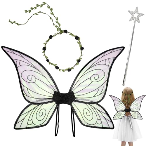 Feenflügel Kinder, 3 STK Feen Kostüm Damen, Feenflügel Erwachsene, Schmetterlingsflügel Kinder, Fairy Wings Mädchen mit Blumenkranz&Zauberstab für Fasching Karneval Geburtstags Cosplay Party(Schwarz) Feenflügel Kinder, 3 STK Feen Kostüm Damen, Feenflügel Erwachsene, Schmetterlingsflügel Kinder, Fairy Wings Mädchen mit Blumenkranz&Zauberstab für Fasching Karneval Geburtstags Cosplay Party(Schwarz) von Bocguy