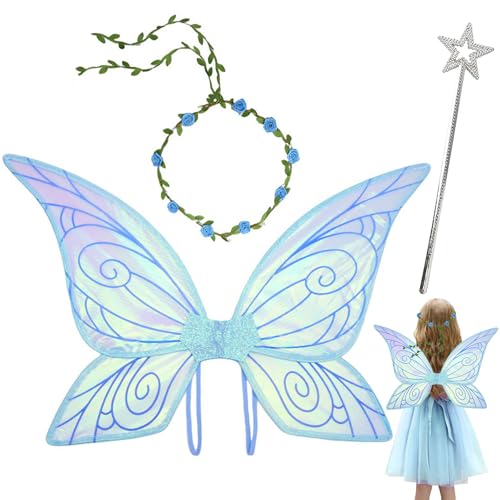 Feenflügel Kinder, 3 STK Feen Kostüm Damen, Feenflügel Erwachsene, Schmetterlingsflügel Kinder, Fairy Wings Mädchen mit Blumenkranz&Zauberstab für Fasching Karneval Geburtstags Cosplay Party(Blau) Feenflügel Kinder, 3 STK Feen Kostüm Damen, Feenflügel Erwachsene, Schmetterlingsflügel Kinder, Fairy Wings Mädchen mit Blumenkranz&Zauberstab für Fasching Karneval Geburtstags Cosplay Party(Blau) von Bocguy