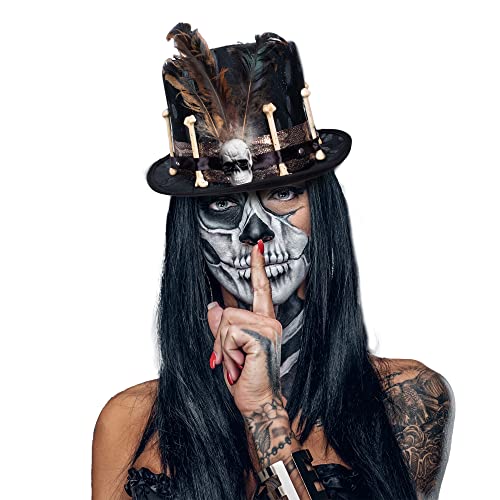 Bock op Kölle Halloween Kopfbedeckung Voodoo-Hut, Zylinder mit Knochen,Kostüm Federn und Totenkopf, Rosen, Kopfbedeckung, Einheitsgröße, Kostüm, Karneval, Fasching, Mottoparty (Voodoo - Hut) von Bock op Kölle