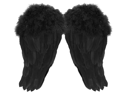 Engelsflügel Schwarzengelflügel Kostüm Damen Mädchen Engelsflügel Deko Federflügel Engel Engels Flügel Kostüm Karneval Amor Cosplay Party Fasching Kostüme Deko (Schwarz) von Bock op Kölle