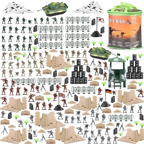 250 Stück Armee Männer Armee Soldat Kunststoff Spielzeug, Militär-Actionfiguren Spielset Kinder Militär Soldaten Eimer mit Panzern, Flugzeugen, Soldaten Figuren und Zubehör für Jungen Mädchen von Boderam