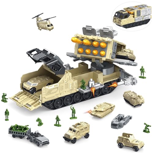 Boderam Militär Spielzeug Tank Playset mit Kampffahrzeugen, Panzer, Hubschrauber, Armee Männer Soldaten, Armee Tank Auto Spielzeug für Kleinkinder Kinder Jungen Mädchen 3 4 5 6 7 8 Jahre alt von Boderam