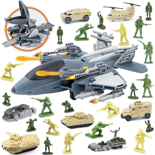 Militärtransport Frachtflugzeuge Auto Spielzeug Set mit Militärtanks Hubschrauber Auto Fahrzeuge, Armee Männer Soldaten Figuren Spielzeug für Kampf Spielzeug Geschenke für Jahre alte Jungen Mädchen von Boderam