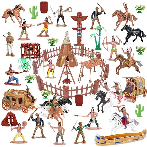 Wild West Cowboys und Indianer Kunststoff-Figuren, Spielset, 77-teilig, Lernspielzeug, Eimer mit Indianern, Actionfiguren und Zubehör für Kinder, Jungen, Mädchen, Alter 3 Jahre Wild West Cowboys und Indianer Kunststoff-Figuren, Spielset, 77-teilig, Lernspielzeug, Eimer mit Indianern, Actionfiguren und Zubehör für Kinder, Jungen, Mädchen, Alter 3 Jahre von Boderam