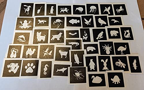 40 x kleine Mini-Schablonen mit Tiermotiven, für Glitzer-Tattoos/Airbrush/Gesichtsbemalung, Pferd, Katze, Hund, Schwan, Pinguin 40 x kleine Mini-Schablonen mit Tiermotiven, für Glitzer-Tattoos/Airbrush/Gesichtsbemalung, Pferd, Katze, Hund, Schwan, Pinguin von Body Art Desire