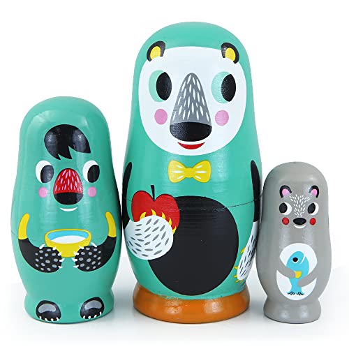 3 Stück Tier-Puppen aus Holz, Cartoon-Bär, handgefertigt, Matryoshka, stapelbare russische Puppen für Kinder, Geburtstagsgeschenk, Weihnachtsfeier, Heimdekoration 3 Stück Tier-Puppen aus Holz, Cartoon-Bär, handgefertigt, Matryoshka, stapelbare russische Puppen für Kinder, Geburtstagsgeschenk, Weihnachtsfeier, Heimdekoration von Boerni