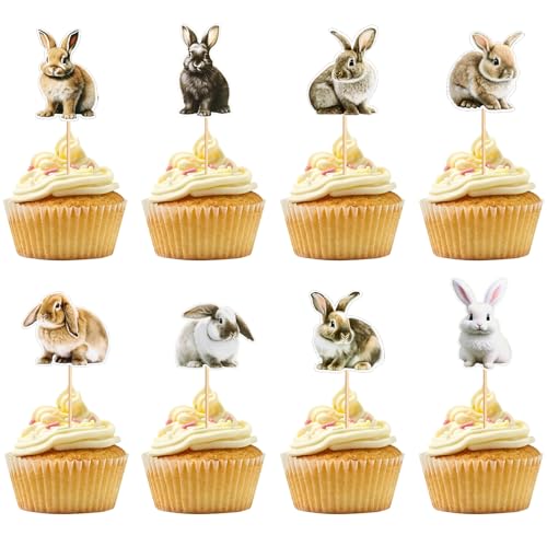 32 x Hasen-Cupcake-Aufsätze, niedliche Hasen-Kuchenspieße für Ostern, Babypartys, Geburtstagspartys und Waldfeiern von Boerni