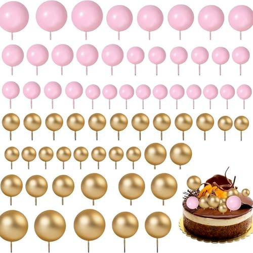 66 Stück Puder-Kuchendekoration, goldfarbene Kugeln, Kuchendekoration, Geburtstagstorte mit rosa Thema 66 Stück Puder-Kuchendekoration, goldfarbene Kugeln, Kuchendekoration, Geburtstagstorte mit rosa Thema von Boerni