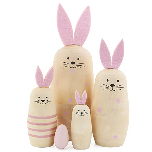 Boerni Set mit 5 Hasen-Holzpuppen, handgefertigt, niedlicher Hase mit rosa langen Ohren, Matroschka-Puppen für Kinder, Geburtstag, Weihnachten, Ostern, Geschenk, Heimdekoration Boerni Set mit 5 Hasen-Holzpuppen, handgefertigt, niedlicher Hase mit rosa langen Ohren, Matroschka-Puppen für Kinder, Geburtstag, Weihnachten, Ostern, Geschenk, Heimdekoration von Boerni