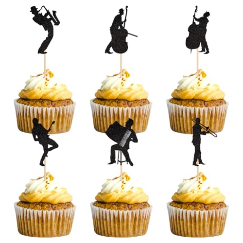 Cupcake-Topper mit Musik-Thema, Rockmusik, Cupcake-Topper, Cello, Akkordeon, Saxophon, Posaune, E-Gitarre, Cupcake-Topper für Musik, Geburtstag, Abschlussfeiern, 24 Stück Cupcake-Topper mit Musik-Thema, Rockmusik, Cupcake-Topper, Cello, Akkordeon, Saxophon, Posaune, E-Gitarre, Cupcake-Topper für Musik, Geburtstag, Abschlussfeiern, 24 Stück von Boerni