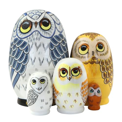 Eulenpuppen aus Holz, 5 Stück, niedliche russische Puppen, stapelbar, Ei-Form, für Kinder, Ostern, Vatertag, Weihnachten, Geburtstag, Heimdekoration Eulenpuppen aus Holz, 5 Stück, niedliche russische Puppen, stapelbar, Ei-Form, für Kinder, Ostern, Vatertag, Weihnachten, Geburtstag, Heimdekoration von Boerni