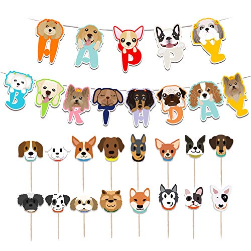 Hund Geburtstag Dekoration, 13 Stück niedlichen Cartoon Hund Geburtstag Banner mit 16 Stück Welpen Cupcake Topper für Pet Theme Geburtstagsfeier, Kindergeburtstagsfeier Hund Geburtstag Dekoration, 13 Stück niedlichen Cartoon Hund Geburtstag Banner mit 16 Stück Welpen Cupcake Topper für Pet Theme Geburtstagsfeier, Kindergeburtstagsfeier von Boerni