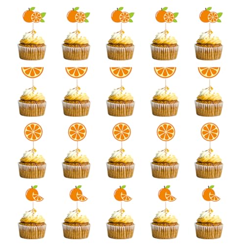 Orangefarbener Cupcake-Topper, Sommerfrucht-Cupcake-Topper, Zitrusmotiv-Kuchenaufsatz, Sommer-Strand-Party-Kuchendekoration (24 Stück) von Boerni