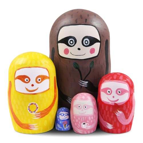 Russische Puppen, mehrfarbig, aus Holz, für Kinder, niedliche russische Faultier-Puppen, stapelbar, ideal für Weihnachten, Geburtstag, Heimdekoration, 5 Stück Russische Puppen, mehrfarbig, aus Holz, für Kinder, niedliche russische Faultier-Puppen, stapelbar, ideal für Weihnachten, Geburtstag, Heimdekoration, 5 Stück von Boerni