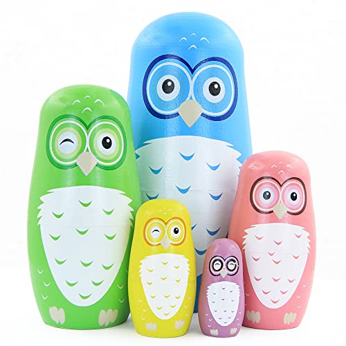 Boerni Set mit 5 Cartoon-Eulen-Holzpuppen, stapelbar, Krippe, handgefertigt, Matroschka-Puppe für Kinder, Geburtstag, Weihnachten, Heimdekoration Boerni Set mit 5 Cartoon-Eulen-Holzpuppen, stapelbar, Krippe, handgefertigt, Matroschka-Puppe für Kinder, Geburtstag, Weihnachten, Heimdekoration von Boerni