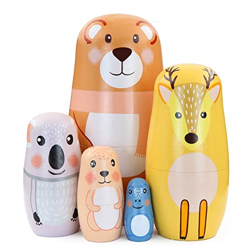 Set mit 5 niedlichen Cartoon-Tier-Nesting-Puppen Bär, Elch, Koala-Muster, stapelbar, stapelbar, Puppen, Matrjoschka-Puppe für Kindergeburtstag, Weihnachten, Ostergeschenk, Heimdekoration Set mit 5 niedlichen Cartoon-Tier-Nesting-Puppen Bär, Elch, Koala-Muster, stapelbar, stapelbar, Puppen, Matrjoschka-Puppe für Kindergeburtstag, Weihnachten, Ostergeschenk, Heimdekoration von Boerni