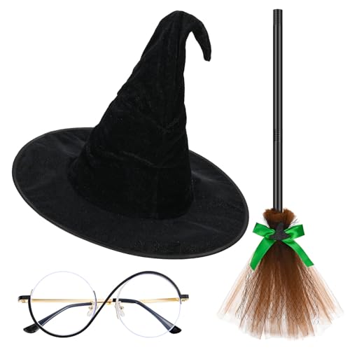 Bofeiya 3-teiliges Hexenkostüm-Zubehör, inklusive schwarzer Hexenhut, Brille und Besen für Damen, Halloween, Film, Cosplay, Requisiten, Rollenspiel-Party Bofeiya 3-teiliges Hexenkostüm-Zubehör, inklusive schwarzer Hexenhut, Brille und Besen für Damen, Halloween, Film, Cosplay, Requisiten, Rollenspiel-Party von Bofeiya