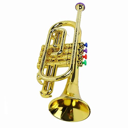 Gold Kid Trumpet Toy with 4 Colored Keys, Educational Musical Instrument, Plastic, Real Trumpet Sound, Coordination Exercising Toy for Children Gold Kid Trumpet Toy with 4 Colored Keys, Educational Musical Instrument, Plastic, Real Trumpet Sound, Coordination Exercising Toy for Children von Bognajin