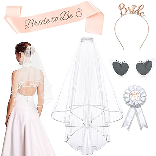 Bogoro 5 Stück Junggesellinnenabschied Deko Set Enthält Braut Schleier Schärpe Haarreif Corsage Sonnenbrille JGA Bachelorette Party Accessoires Frauen Set für Brautparty und Hochzeitsfotografie Bogoro 5 Stück Junggesellinnenabschied Deko Set Enthält Braut Schleier Schärpe Haarreif Corsage Sonnenbrille JGA Bachelorette Party Accessoires Frauen Set für Brautparty und Hochzeitsfotografie von Bogoro