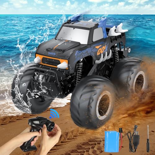 Amphibienfahrzeug Ferngesteuert Auto für Kinder 1:16, Offroad RC Auto Kinder, Monster Truck, Ferngesteuertes Off-Road Spielzeugauto 4 5 6 7 8 9 10 Jahre Kindergeschenke; 2,4GHz; 20KM/H von Bogseth