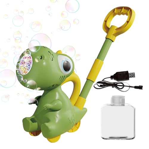 Bohany Dinosaurierblasengebläse, Dinosaurier -Bubble Machine, Blasenblasmaschine leuchten, Dinosaurier Outdoor Push Hinterhofspielzeug, 10 Löcher, Gartenunterhaltung von Bohany