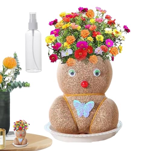 Bohany Grassuppe, Graskopfpuppe,Mini Bonsai Graskopfpflanzen Topffahrzeug - Mit Tabletts und Sprühflaschen kultivieren Kinder Pflanzfähigkeit für Gartendekoration. Versorgung von Bohany