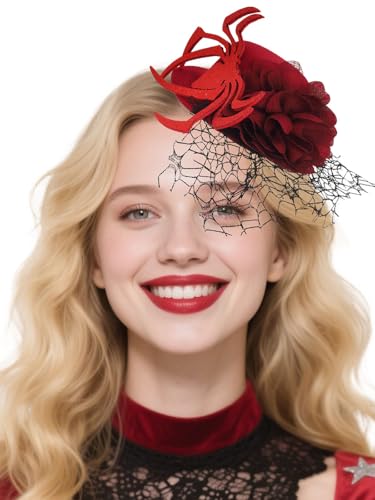 Bohend Mini-Fascinator für Halloween, Blume, Pailletten, Spinne, mit Schleier, Haarspange, Party, Rave, Cosplay, Zubehör für Damen und Kinder Bohend Mini-Fascinator für Halloween, Blume, Pailletten, Spinne, mit Schleier, Haarspange, Party, Rave, Cosplay, Zubehör für Damen und Kinder von Bohend