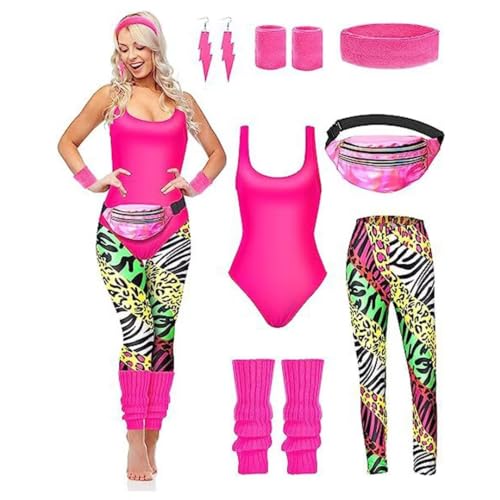 BohrenCL 80er Jahre Accessoires Outfit Damen, Jahre Outfit Damen Set, Damen 80er Jahre Workout Kostüm, mit Bauchtasche, 80er Jahre Accessoires Neon Thema Party von BohrenCL