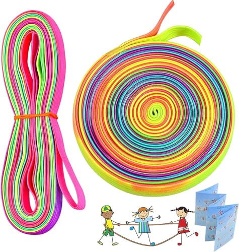 Bohrma 2 Stück Gummitwist Kinder für Hüpfspiele, Hüpfgummi 4m lang 1cm weit Gummi Twist, Indoor und Outdoor Spielzeug, Gartenspiele Kinder, Regenbogen Band - Geschenk für Mädchen/Junge von Bohrma