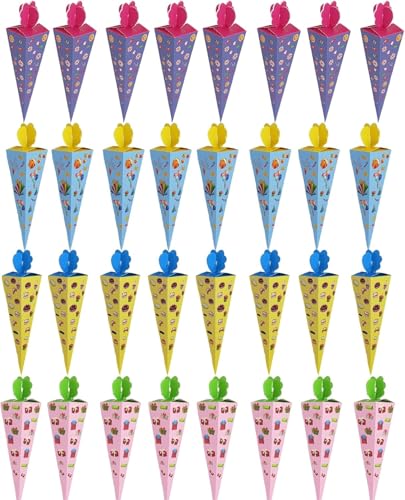 Bohrma 32 Stück Schultüte Klein, 20cm Geschwister Schultüte Mädchen Jungen, Faltbare Zuckertüte Klein, Zuckertüten, Geschwistertüte Für Die Einschulung Und Partys(Vier Bohrma 32 Stück Schultüte Klein, 20cm Geschwister Schultüte Mädchen Jungen, Faltbare Zuckertüte Klein, Zuckertüten, Geschwistertüte Für Die Einschulung Und Partys(Vier von Bohrma