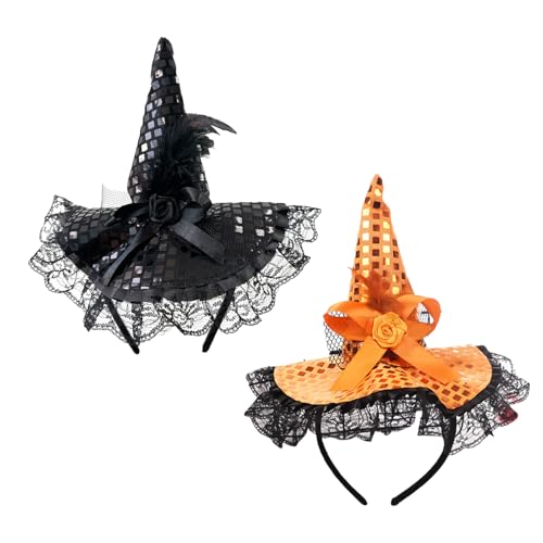 Bohue 2 Stück Halloween Hexenhut Stirnband Schwarz Orange Halloween Kopfbedeckung Glitzer Zauberer Hut Stirnband Hexenkostüm für Damen Bohue 2 Stück Halloween Hexenhut Stirnband Schwarz Orange Halloween Kopfbedeckung Glitzer Zauberer Hut Stirnband Hexenkostüm für Damen von Bohue