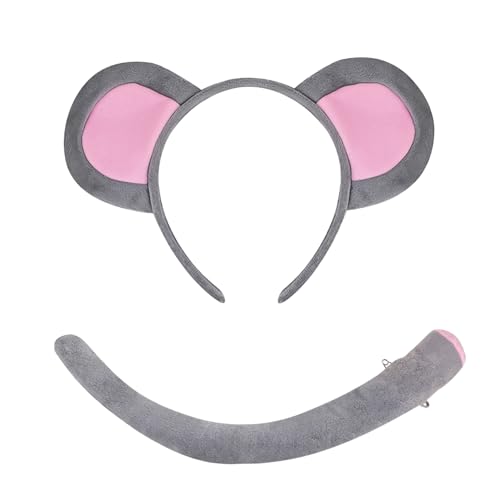 Bohue 2-teiliges Set mit niedlichen Mäusen, Stirnband und Schwanz, graue Maus-Ohren, Stirnband, Tier-Verkleidung, für Halloween-Party Bohue 2-teiliges Set mit niedlichen Mäusen, Stirnband und Schwanz, graue Maus-Ohren, Stirnband, Tier-Verkleidung, für Halloween-Party von Bohue