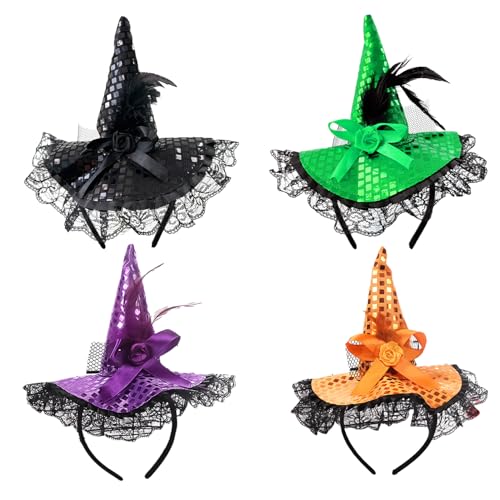 Bohue 4 Stück Halloween Hexenhut Stirnband Glitzer Spitze Schleife Spitze Hexenhut Kopfschmuck Halloween Festival Haarschmuck Cosplay Kostüm Zubehör Bohue 4 Stück Halloween Hexenhut Stirnband Glitzer Spitze Schleife Spitze Hexenhut Kopfschmuck Halloween Festival Haarschmuck Cosplay Kostüm Zubehör von Bohue