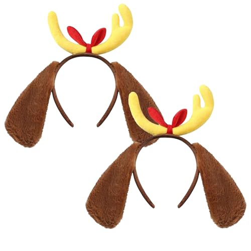 Bohue Hirschgeweih-Stirnband mit Hundeohren, Welpen-Hundeohren, Stirnbänder, Rentiergeweih, Stirnband, Weihnachtsfeier, Gastgeschenke für Männer und Frauen, 2 Stück von Bohue