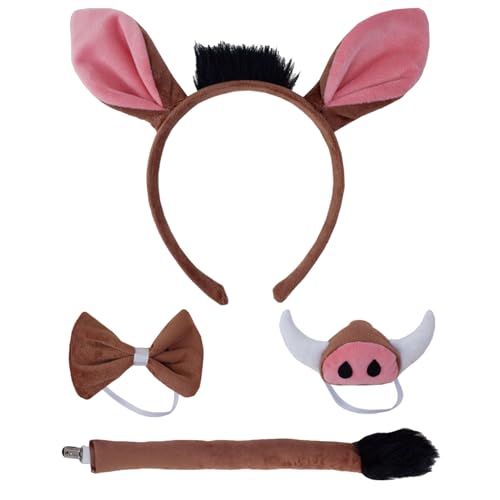 Bohue Warzenschwein Tierkostüm Set mit 4 Stück, Warzenschwein, Stirnband, Schwanz, Nase, Fliege, Schwein, Kostüm, Zubehör, Halloween, Partyzubehör für Tier-Cosplay Bohue Warzenschwein Tierkostüm Set mit 4 Stück, Warzenschwein, Stirnband, Schwanz, Nase, Fliege, Schwein, Kostüm, Zubehör, Halloween, Partyzubehör für Tier-Cosplay von Bohue