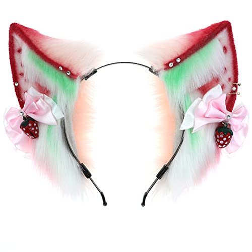 All-Match-Imitationstier, Erdbeere für Ohren, Plüsch-Kopfschmuck, Cosplay-Requisiten, Stirnband mit Schleife für Mottoparty, Kopfschmuck, Frauenparty von Bokcztml