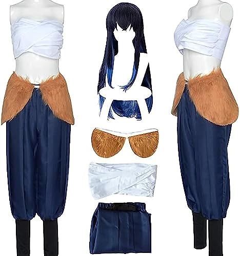 Anime Demon Slayer Hashibira Inosuke Cosplay Kostüm Halloween Party Outfit Anzug Mit Perücke (Blue(with Wig),3XL) von Bokerom