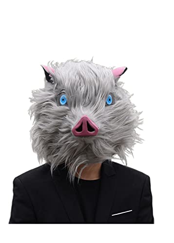 Anime Demon Slayer Maske Hashibira Inosuke Cosplay Kostüm haarige Latex Schweinekopf Helm Spiel Kostüm Zubehör Halloween Party Requisiten von Bokerom