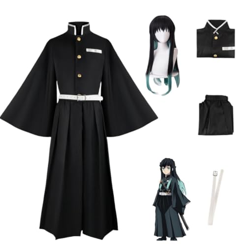 Anime Demon Slayer Tokitou Muichirou Cosplay Outfit Halloween Party Kimono Uniform Perücke (XL,Full Set) von Bokerom
