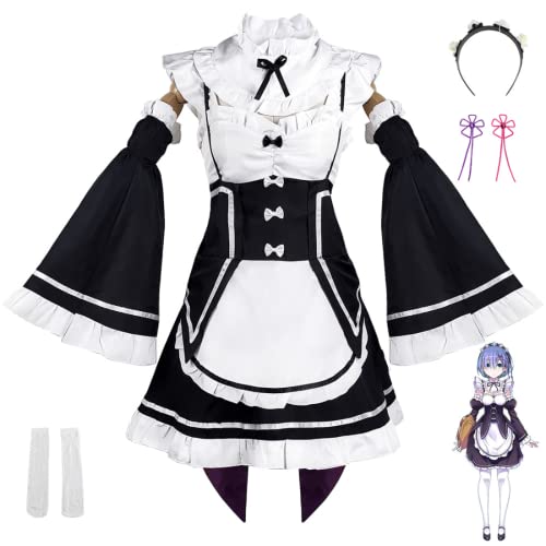 Anime Re:Life in a different world from zero Ram Rem Cosplay Kostüm Maid Kleid Lolita Halloween Uniform Anzug (Uniform Set,S) von Bokerom