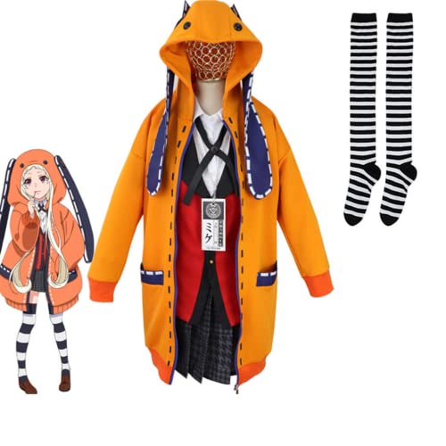 Bokerom Anime Cosplay Kakegurui Jabami Yumeko Uniform Kostüm für Mädchen Frauen, Langes Ohr Kaninchen Orange Mantel Hoodies mit Socken für Halloween Karneval Weihnachtsfeier (Red,S) von Bokerom