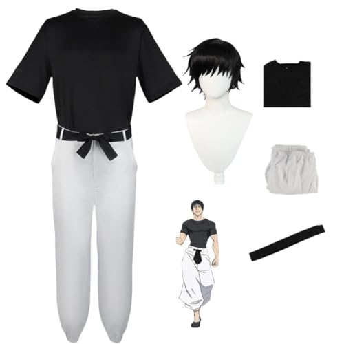 Bokerom Anime Jujutsu Kaisen Fushiguro Toji Cosplay Kostüm Uniform Outfit Halloween Party Anzug Mit Perücke (white,XXL) von Bokerom