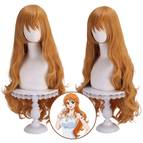 Bokerom Anime ONE Piece Nami Cosplay Perücke, Orange Welle Langes Haar Rollenspiel Halloween Kostüm Party Perücken Mit Perücke Cap Bokerom Anime ONE Piece Nami Cosplay Perücke, Orange Welle Langes Haar Rollenspiel Halloween Kostüm Party Perücken Mit Perücke Cap von Bokerom