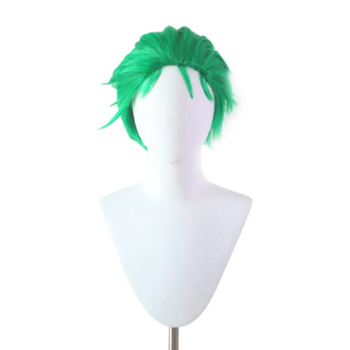 Bokerom Anime Roronoa Zoro Cosplay Perücke, grün kurzes Haar, Rollenspiel Halloween Party Kostüm Requisiten Zubehör mit Perücke Cap von Bokerom